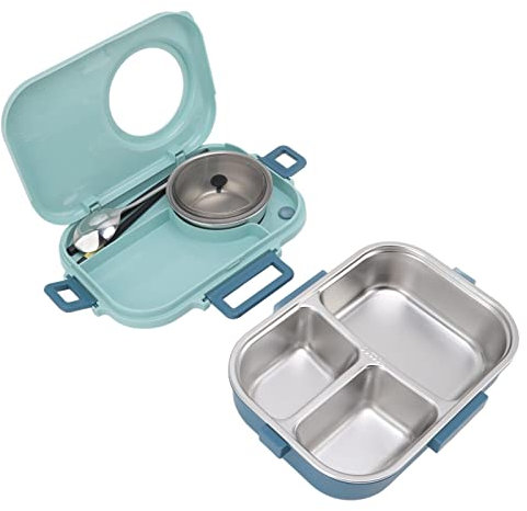 Lunchbox Erwachsene, Lunchbox Mit Fächer, 3 Fächer Bento Box, Brotdose Lunchbox Mit Besteck Und Suppenschüssel, Auslaufsichere Lunchbehälter Für Kinder, Erwachsene, Schule, Büro, Picknick(Blau)