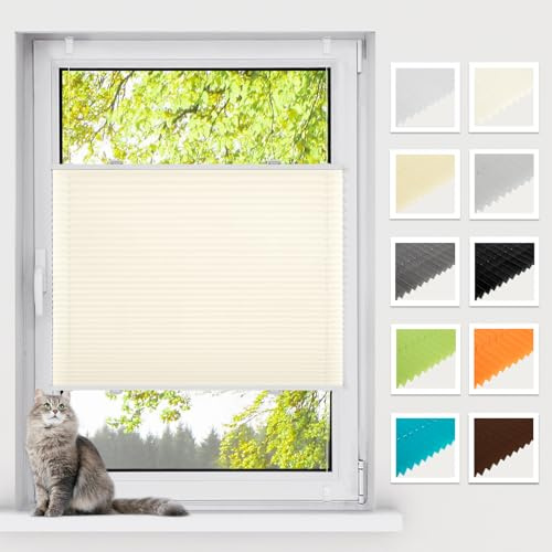 BelleMax Plissee ohne Bohren Klemmfix, Beige 70x110cm(BxH), Easyfix lichtdurchlässig Sichtschutz und Sonnenschutz, Jalousie Plisseerollo mit Klemmträger, Faltrollo für Fenster & Tür