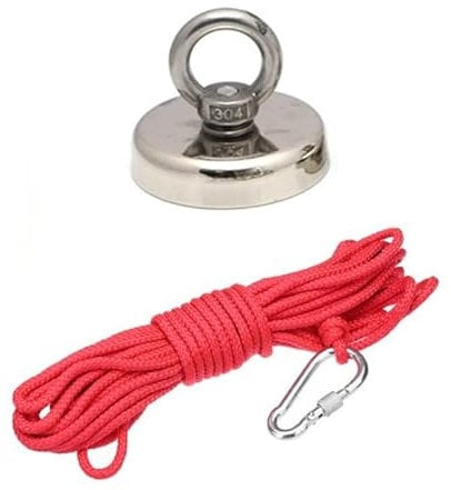 30kg Haftkraft Neodym-Magnet Angelmagnet mit 10M Seil Magnet zum Magnetfischen 32mm Durchmesser Suchmagnet