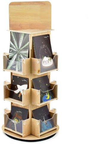 Kleemeiero Présentoir Pivotant de Cartes Présentoir Rotatif pour Cartes de Vœux, Rotation à 360°, Présentoir en bois Présentoir de Cartes Postales à 3 Niveaux pour Cartes de Vœux, Formats Portrait