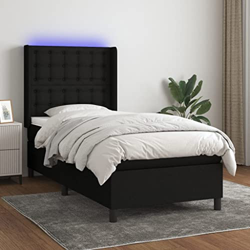 ARKEM Boxspringbett mit Matratze & LED Bett Mit Matratze Polsterbett Boxspringbett Mit Bettkasten Schwarz 100x200 cm Stoff - 3138615