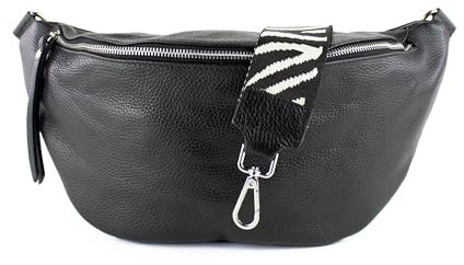 lePelou große Leder Bauchtasche für Damen mit Wechselgurt, Festival Tasche, Frauen Bauchtasche mit breitem Schultergurt, Kleine Umhängetasche, XL Crossbody Tasche, Geschenk für Damen (Schwarz 8)