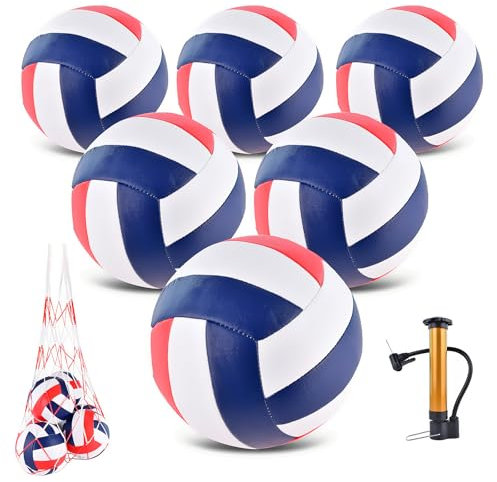Volleybälle, offizielle Größe 5, weiche Bulk-Volleybälle mit Pumpe und Netztasche für drinnen und draußen, Strand, Pool, Wasser, Sandspiel, Training, Match, Geschenk für Anfänger, Damen, Rot,