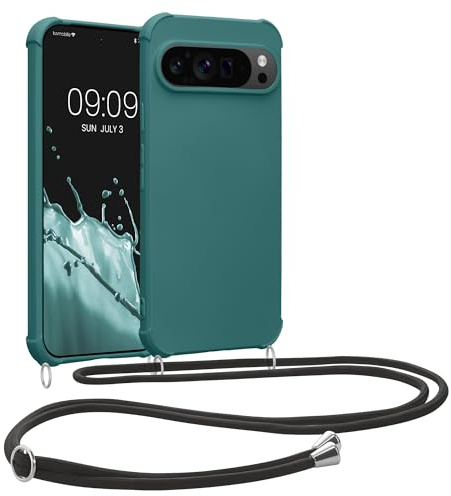 kwmobile Necklace Case kompatibel mit Google Pixel 9 / Pixel 9 Pro Hülle - Cover mit Kordel zum Umhängen - Silikon Schutzhülle Petrol