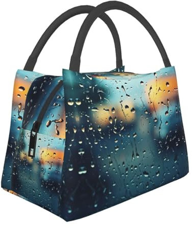 DRTGEDS Lonchera de vidrio con gotas de lluvia para mujer, lonchera para hombres, bolsas de almuerzo