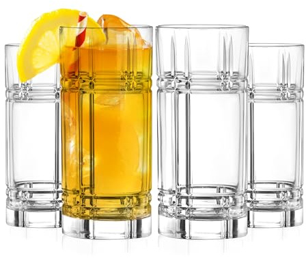 Barski Highball-Glas – Trinkgläser – 4er-Set – Hiball-Becher – Glaskristallbecher – für Wasser, Saft, Bier, gemischte Cocktails, Mojito-Glas, Tom Collins Bar Glaswaren, 340 ml, hergestellt in Europa