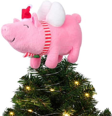 Gejoy Weihnachtsbaumspitze mit fliegendem Schwein, Weihnachtsbaumspitze, Schwein, Weihnachtsbaumschmuck, rosa fliegendes Schwein, Feiertage, Weihnachtsbaum, Heimdekoration