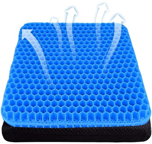 SMYJDMM Gel-Sitzkissen, Stuhlkissen, doppeltes dickes Wabenkissen mit Stoffbezug, orthopädische, ergonomische Gelkissen, rutschfestes Kissen, Rückenstützkissen für Heimbüro (40 x 35 cm)