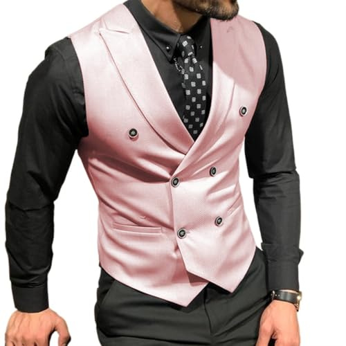 Mcoskly Gilet doppiopetto da uomo, gilet casual da lavoro, gilet slim fit, per appuntamenti sposi di nozze, Rosa, Small