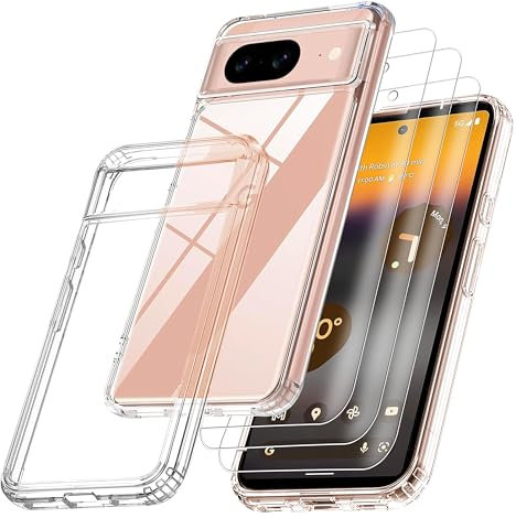 RKINC Coque pour Google Pixel 7A, avec 3 Films de Verre Trempé Armor, ne jaunissant jamais Norme Militaire, résistante aux Chocs et aux Rayures Coque de Protection Transparent