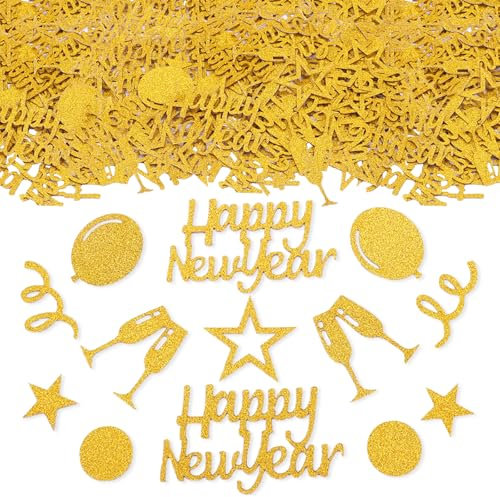 ParPix 100 Stück Streudeko Silvester Deko 2026 Gold, Groß Silvester Konfetti 5cm, Glitzer Silvester Tischdeko, Happy New Year Confetti, Silvester Streudeko 2026 Konfetti Silvester Party, Neujahrsdeko