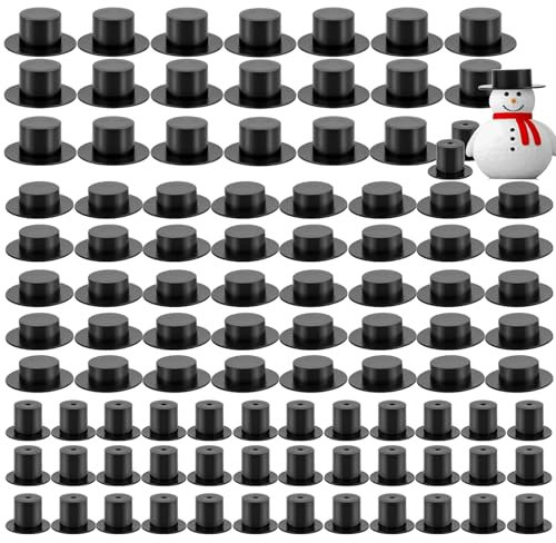 Niaciswe Schwarzer Zylinder zum Basteln 100 Stück Mini Zylinder Hut zum Basteln Miniatur Schneemann Hüte Top Mini schneemann hüte Top Hüte Schwarze Mini-Zylinder für Schneemann Dekoration (3 Größen)