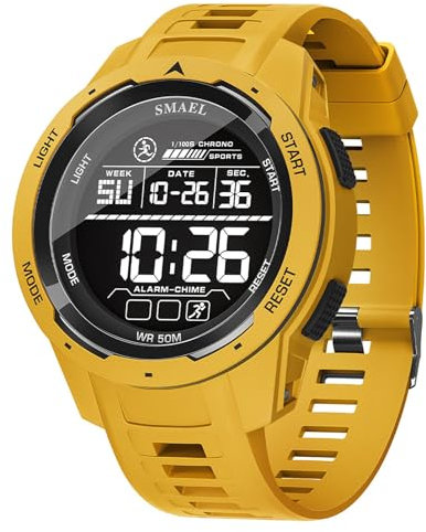SMAALEB Orologio Digitale Sportivo da Uomo, Impermeabile con Grande quadrante, retroilluminazione, Uomini Attivi.,Giallo