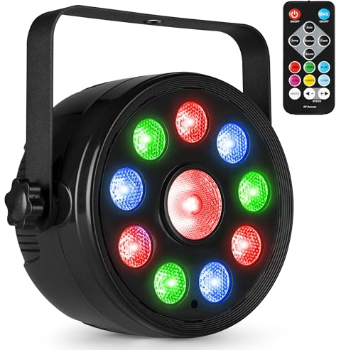 Fuzzix PLF15 - LED Par Strahler - 24 Watt LEDs - Discolicht Partylicht, RGB Strahler mit Fernbedienung, Kraftvolle RGB Partybeleuchtung, Lichtorgel Musikgesteuert, Halterung, DMX - Schwarz