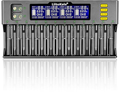 LiitoKala Lii-S12 Ladegerät kompatibel mit Li-ion: 26650/22650/18650/18490/18350/17670/17500/17355/16340/14500/10440/AAA/AA/SC/S etc. NI-MH and NiCd:A, AA, AAA, SC.