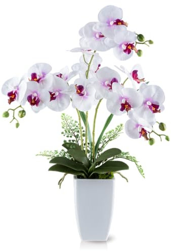 PASCH® XXL Kunstblume Orchidee groß (70cm) in Hochglanz-Keramiktopf | Orchideen künstlich | Kunstblumen wie echt