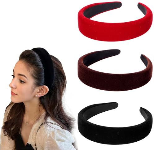 HJZHII Lot de 3 serre-têtes rembourrés en velours de 3 cm de large pour femme - Simples et solides - Bandeau rétro - Pour femmes et filles