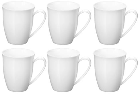 Wilmax - Teetassen & Kaffeetassen - 6er Set - 380ml - Kaffeebecher Porzellan - Becherset - Tasse für Tee, Kaffee, Cappuccino - Porzellantassen mit Griffen - Weiß
