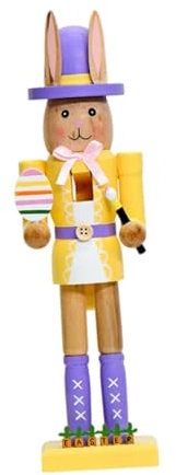 Luwecf Osterhasen Nussknacker Holzfigur 31cm - Handbemalte Dekoration für Ostern & Weihnachten - Traditionelle Hasenfigur mit Hut, Gelb