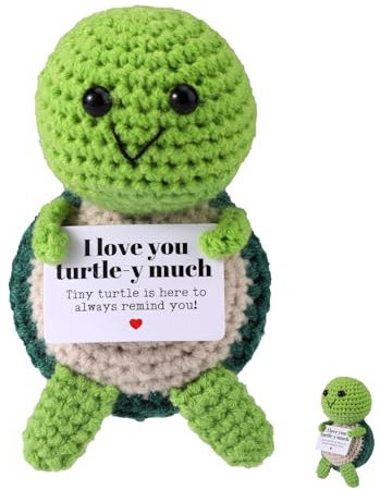 TOYMIS Positive Turtle Crochet, I Love You Turtle-Y Much Emotional Doll with Keychain Hook Funny Support Mini Knitted Crocheted Animal Motivational Inspirational Gift for Home Office Decor