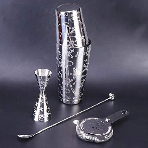 Coctelero Shaker Bar Set: Shakers ponderados, colador de cócteles, cráneo Jigger, cuchara
