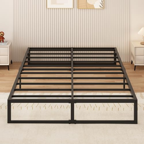 Yicensen Cama Doble de Metal 150x190 cm, Estructura Cama de Metal con Soporte de Listones de Acero, Fácil Montaje, Sin Ruido, No se Necesita Colchón de Muelles, 30 cm de Altura, Negro