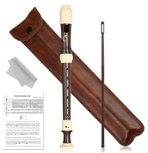 Flûte à Bec Soprano, Flûte 8 Trous en do, en Résine ABS, avec Tige de Nettoyage, Tableau des Doigtés et sac de Rangement en Cuir, pour Débutants, Enfants (Brun)