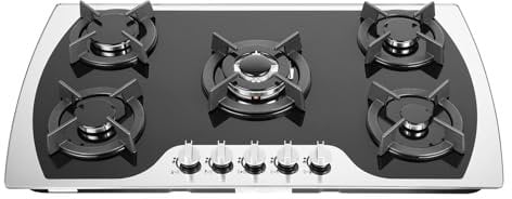 CHIMHOON 2000Pa Eingebaut Gas-Kochfeld mit 5 Burners, 5 Zonen Gaskochfeld, Kitchen Cooking LPG/NG 90cm, Glas Gaskochfeld, Gasherd Einbau, Geeignet für die Hausmannskost