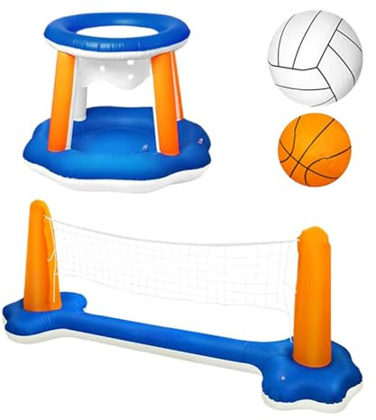Ensemble De Volley-ball Pour Piscine - Jeu Flottant Amusant Pour Nage - Jouet Flottant Réglable Idéal pour Animations Familiales, Activités d'Équipe, Sports et Loisirs dans Jardin, Lac ou Plage