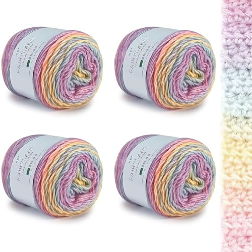 4-Fädig Farbverlaufsgarn, Super Weich Wolle zum Häkeln, Mehrfarbiges Gradient Häkelgarn 400G Farbverlauf zum Stricken Elegante Pullover Hüte, Schal,Babydecke (Regenbogen)