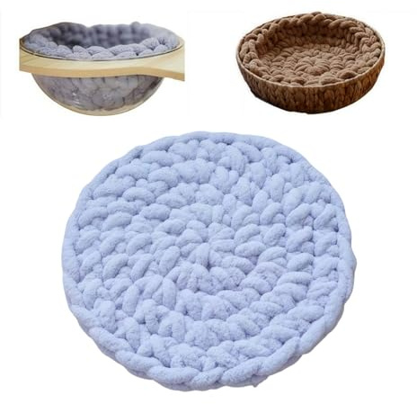 UzeEnde Handwoven Round Cat Bed Mat – Boho Soft Knitted Woven Pet Cushion for Sleeping Kneading Nest Cozy Pad for Capsule Beds Cat Trees Crates Sofa Lounging All Season (35CM,Blue)