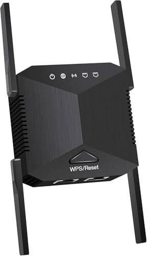 2025 Newest WiFi Extender Booster, WiFi Repeater, Covers Up to 5000 Sq.ft and 50 Devices, Internet Repeater - with Ethernet Port, 1-Click Setup, Home WiFi Booster Range Extender, Black