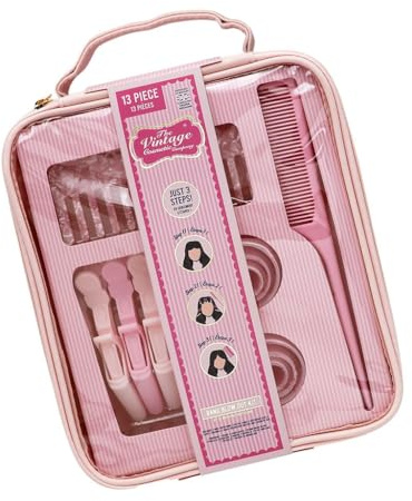 Vintage Cosmetic Company Blow Out Kit 13 Piece Hair Styling Set | 13 Piece Hair Styling Set with Wide Tooth Comb, Pin Tail Comb, Sectioning Clips, Hair Rollers and Travel Case. Complete Kit.