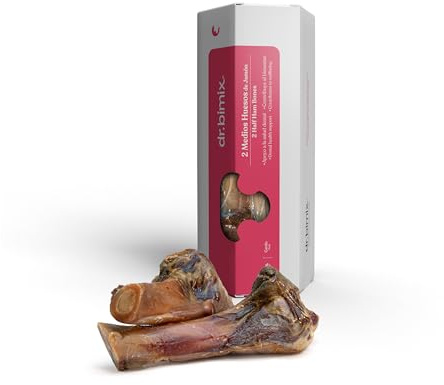 dr. bimix Dos Medios Huesos de Jamón Chuches para Perros, Masticación 500g | Favorece el entretenimiento prolongado y la satisfacción al masticar. Refuerza encías y promueve bienestar general