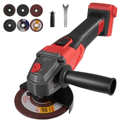 Cordless Angle Grinder Compatible with Milwaukee 18V Battery, 12000 RPM Brushless Grinding Tool, 200W Cutting Grinding Polishing, with 6 Discs, Side Handle, 125mm(Battery Not Included)