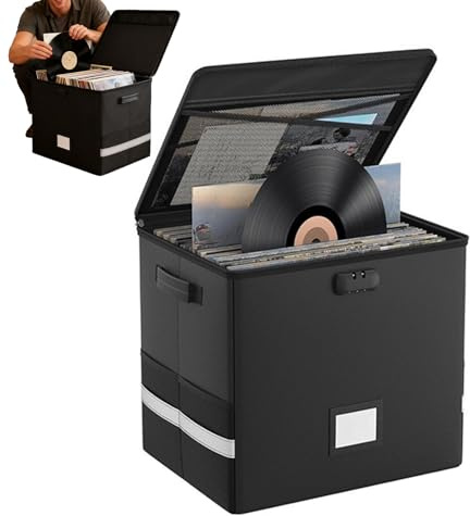 gifyym Boîte de rangement pour disques - Ignifuge et étanche - Peut contenir 100 disques - Boîte de rangement pliable pour disques vinyles ou disques, photos, documents, livres, magazines, usage
