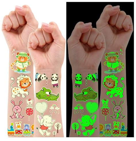Leesgel Tier Tattoos für Kinder, 10 Blatt Leuchtende Kindertattoos Sticker für Kindergeburtstag Gastgeschenke, Mitgebsel Kindergeburtstag Party Giveaways Kleine Geschenke Schultüte Kinder