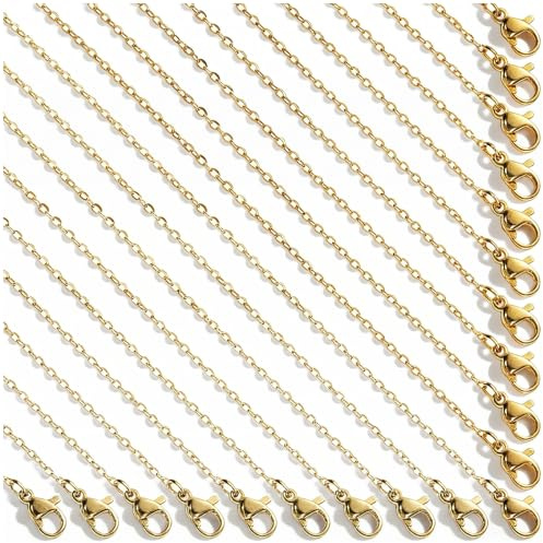 DOPENSPI 20 Stück Edelstahl Halskette, 45cm Gold Schmuck Kette Damen Gliederkette Halsketten mit Karabinerverschluss Armband Handwerk Anhänger für DIY Schmuckherstellung
