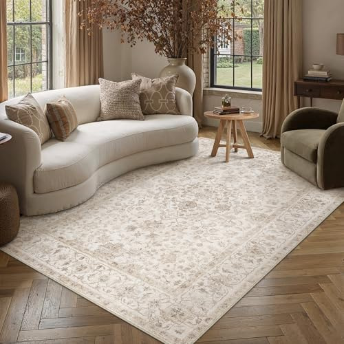 PureCozy Vintage Teppich Wohnzimmer 160x230cm Beige Waschbar Rug