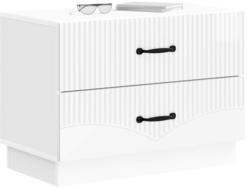 vidaXL Nachttisch Hochglanz Weiß 62 x 34,5 x 44,5 cm Holzwerkstoff, Eleganter Vintage-Nachttisch, rechteckiges Design mit viel Stauraum, Coole Deko für Dein Schlafzimmer