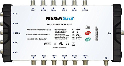 Megasat Multischalter 5/12 – Multiswitch (Empfang von 1 Satelliten, für bis zu 12 Teilnehmer)