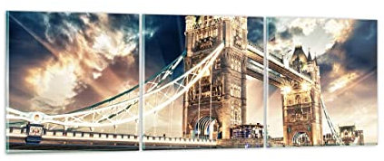 Mehrteilige Bilder auf Glas 120x40cm Glasbild London parlament architektur groß ben Groß Wanddeko Schlafzimmer Küche Set 3 teilige Wandbilder Dekoration Wohnzimmer Modern Wand Art GCA120x40-2438