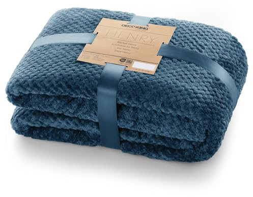 DecoKing Kuscheldecke 170x210 cm Indigoblau Decke Microfaser Wohndecke Tagesdecke Fleece weich sanft kuschelig skandinavischer Stil dunkelblau Henry