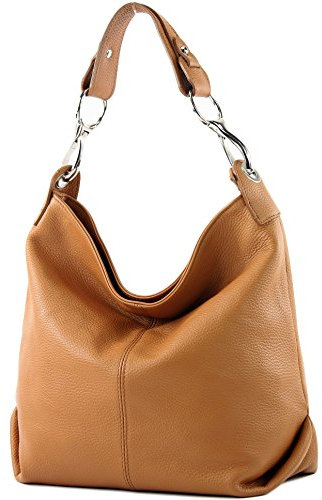 modamoda de T168 Sac à bandoulière, sac porté épaule, en cuir, fabriqué en Italie, camel, M