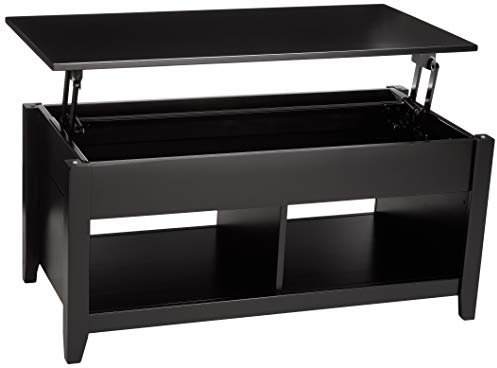 Amazon Basics Lift-Top Rectangular Storage Coffee Table, Black, 18 D x 40 W x 19 H