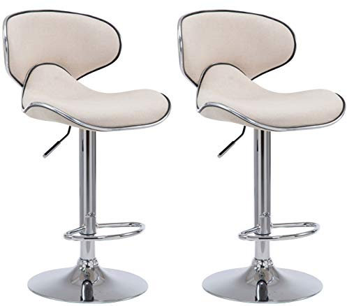 CLP 2er Set Barhocker Las Vegas V2 Mit Stoffbezug I 2x Höhenverstellbarer Barstuhl Mit Lehne Und Fußstütze, Farbe:creme, Gestell Farbe:chrom