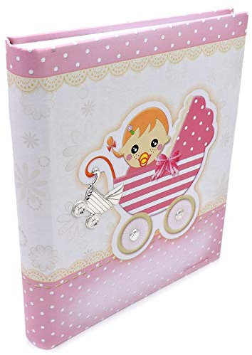 VALORI Buggy Geburt Taufe Rosa Fotoalben mit Silberlaminatplatte