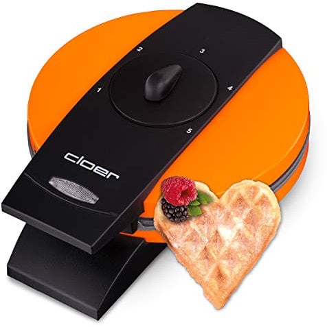 Cloer 1627-15 Waffeleisen für klassische Herzwaffeln, 930 W, Waffelgröße 15,5 cm, stufenlos wählbarer Bräunungsgrad, Orange