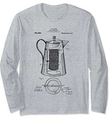Coffee Patent Prints Coffee Percolator Vintage Coffee Lover Long Sleeve T-Shirt
