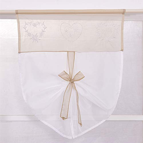 ESLIR Scheibengardine mit Tunnelzug Bistrogardine Voile Panneaux Bestickt Küche Rollos Bindegardine Transparent Sand BxH 40x60cm 1 Stück
